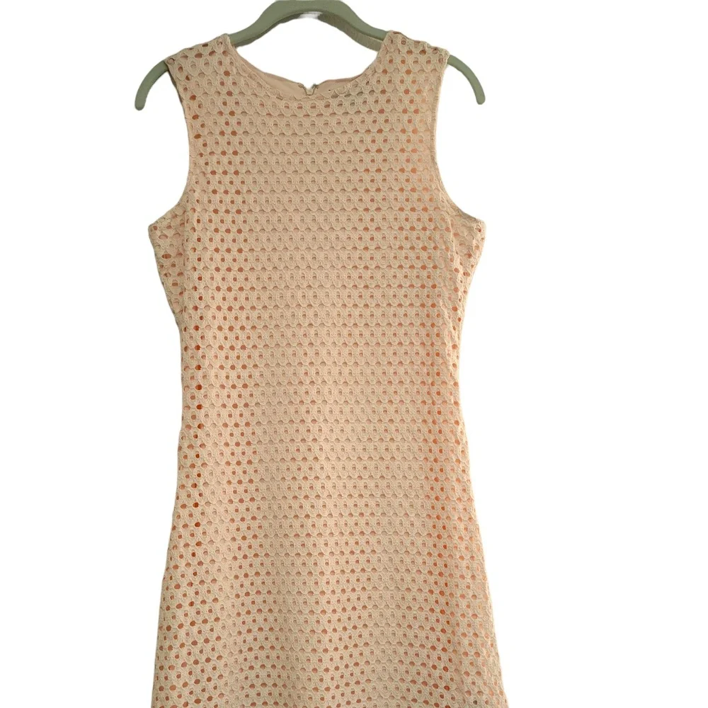 Sharagano MIDI Dress Peach OverLace Sleeveless Stretch Size 6 - Picture 2 of 7